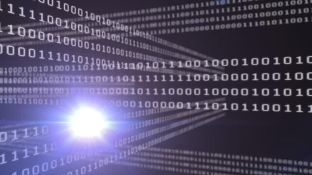 This video shows a grid of binary code that is glowing and flickering in different colors