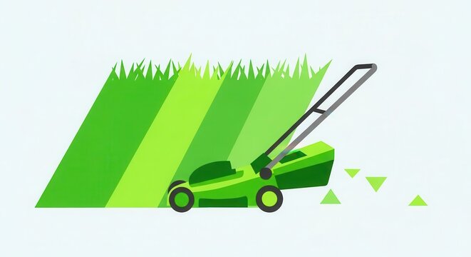 Mechanical gardening machine neatly cuts parallel stripes into a green grassy area