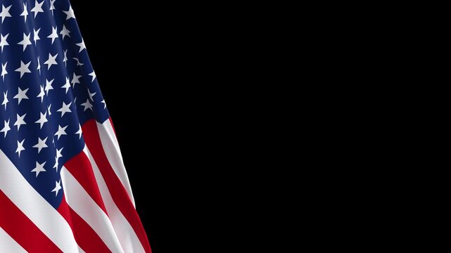 Waving American Flag on Left Side, Seamless Loop, Customizable Background - 3D rendering