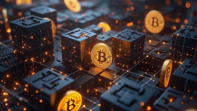 Digital landscape featuring cryptocurrency elements on a futuristic cityscape map