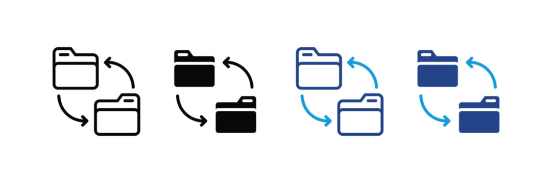 Synchronized folders for data backup, cloud storage and file transfer network icon set. Information exchange and update symbol. Vector Illustration.