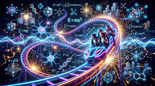 We ride an illusory roller coaster through the inner world of a creative individual. It's represented by neurons and vague images related to professional activity.