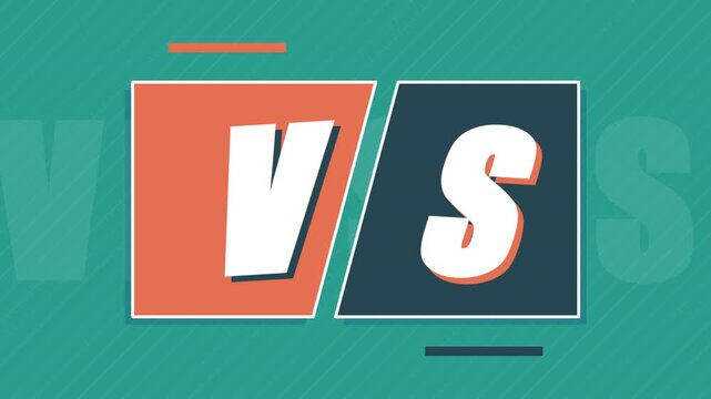 Versus Concept: Orange and Blue Squares with White Letters on Green Background.