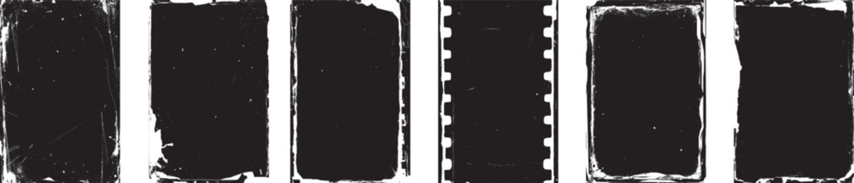 Set of Old Black Empty Aged Damaged Paper Cardboard Photo Card. Rough Grunge Shabby Scratched Torn Ripped Texture. High Quality.Eps10