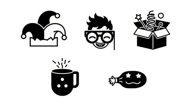 A charming set of vector icons depicting humor, surprise, and celebration. Perfect for designs related to festive events, jokes, parties, and general entertainment graphics