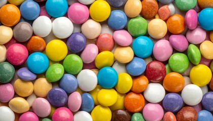 Obraz premium Colorful Candy Coated Chocolate Buttons Background, Sweet Treat Delight.