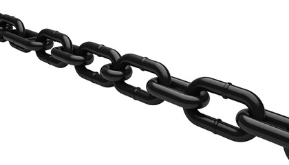 Fototapeta premium A dark, glossy chain diagonally spans the frame, links tightly connected against a black background