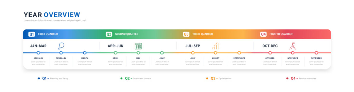 12 month infographic with modern icons. Annual plan or plan overview. Infographic template for presentation or website