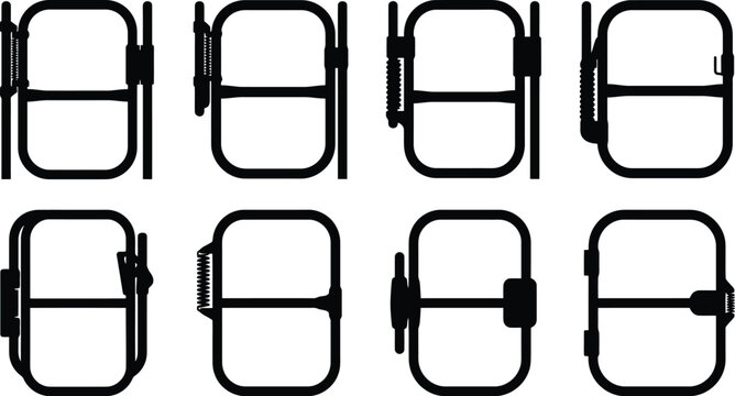 Group of Black Silhouettes of Farm Gates with Different Latching Mechanisms agricultural ranch