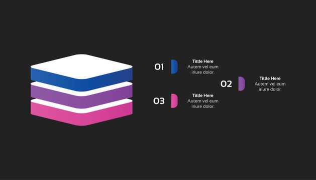 Three Layer 3D Stacked Block Infographic On Dark Background