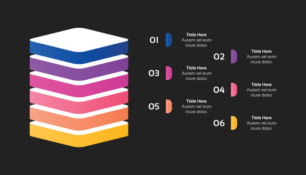 Six Layer 3D Stacked Block Infographic On Dark Background