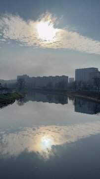 A beautiful sunrise by the river in Kharkiv