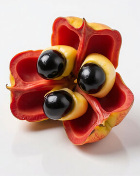 Ackee (Blighia sapida), isolated on a white background..
