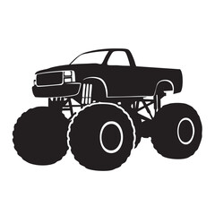 Black silhouette of a monster truck with large wheels isolated on white background vector illustrati © Sayeda