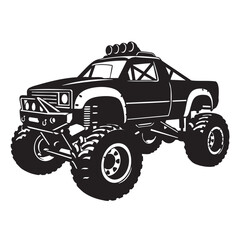 Monster truck silhouette off-road vehicle with large tires vector illustration for extreme sports an © Sayeda