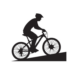 Obraz premium Silhouette of a mountain biker riding downhill vector illustration for sports and adventure concepts