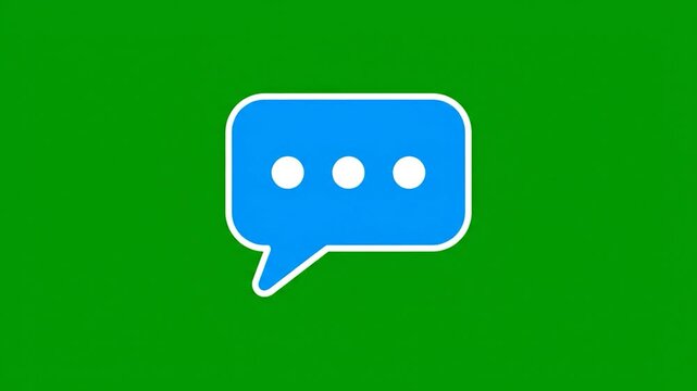 A simple blue speech bubble icon with three dots inside, representing communication and conversation, set against a solid green background