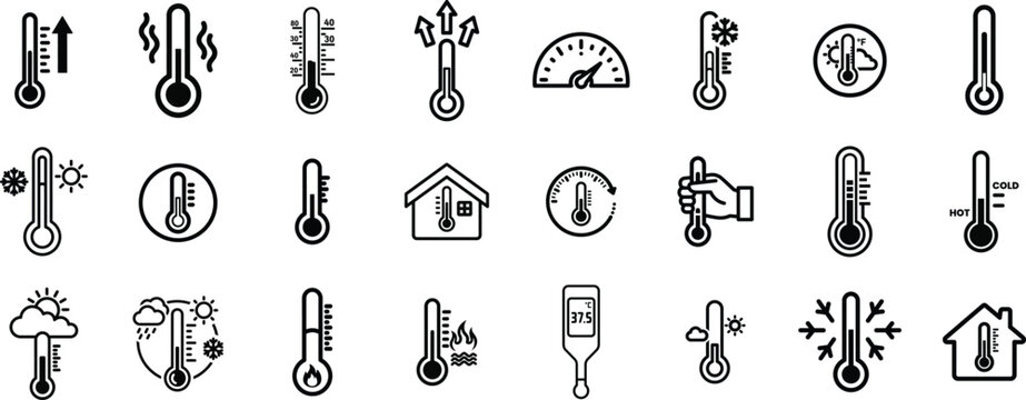 Collection of various temperature and weather icons and symbols