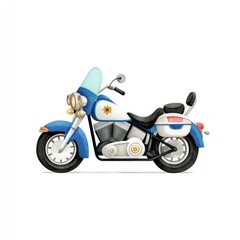 Fototapeta premium Watercolor cartoon police motorcycle clipart for design and decoration on white background