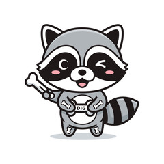 Naklejka premium Raccoon Dig Bone Mascot Commercial