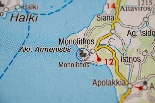 Detailed road map of Monolithos and Siana region on Rhodes island Greece.