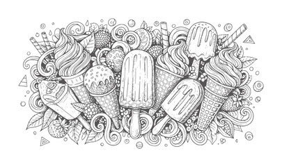 Hand drawn ice cream cones popsicles and berries doodle berry © Asha