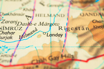 Naklejka premium Atlas detail highlighting Rigistan desert near Kandahar province.