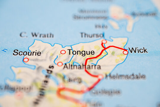 Detailed map section of Tongue and Altnaharra Scottish Highlands region.