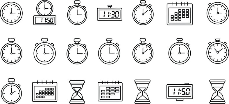 Collection of various clocks and timepieces illustrations