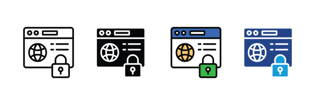 Secure Website Browser Window Icon Set with Lock Symbol Flat Vector UI Design. Internet Security Lock Icons. Website protection symbol. vector illustration
