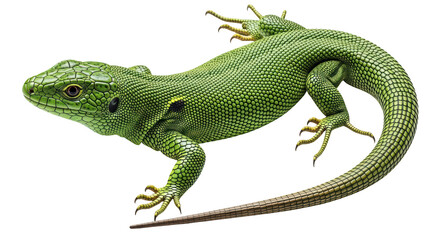 Fototapeta premium Green Lizard Iguana Crawling Isolated on Transparent Background