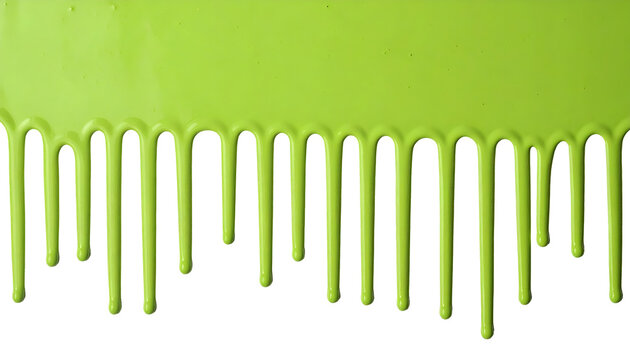 Bright green viscous liquid dripping from top edge against a stark black background