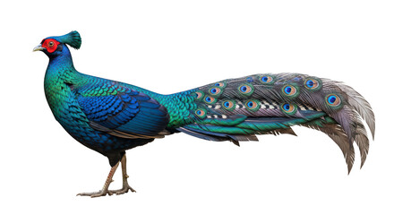 Fototapeta premium Colorful Peacock Tail Feathers Isolated on Transparent Background