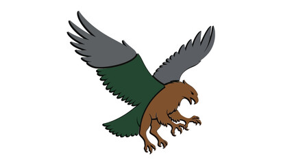 Fototapeta premium Black silhouette illustration of a bald eagle in flight with spread wings featuring a wild nature design symbol of freedom.