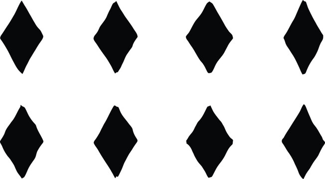 Eight Black Diamond Shapes Arranged in Two Rows on a White Background geometric shape abstract shape
