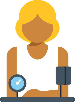 Woman using a medical device for blood pressure measurement, focusing on health monitoring