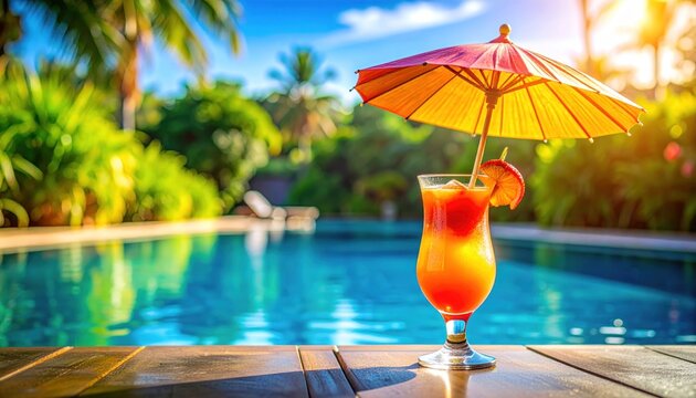 Refreshing cocktail by the pool on a sunny day.