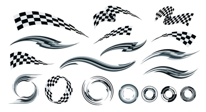 Racing checkered flags and speed lines.