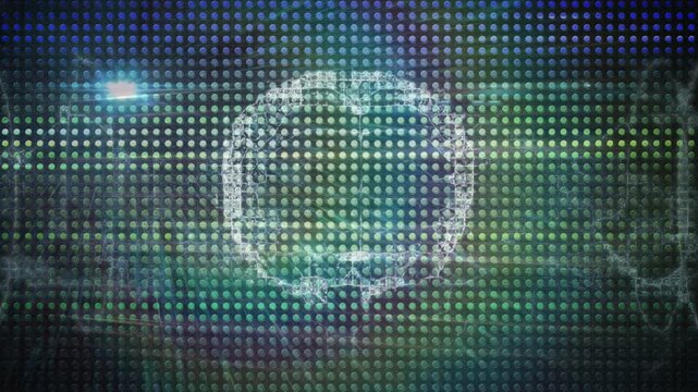 Animation of brain over screen with multicolour dots