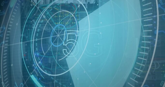 Animation of 5g and processing circles over servers