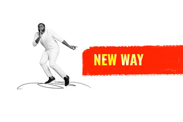 Composite trend artwork sketch image photo collage of new way start opening beginning business...