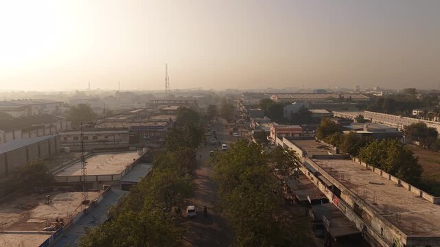 The atmospheric of development and the early morning in a developing economy under a soft sun sky.