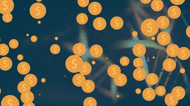 Animation of gold balloons moving over glowing pink background