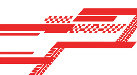 Obraz premium Dynamic red abstract lines with checkered flag and tire track patterns on white background, symbolizing speed, technology, and modern racing design.