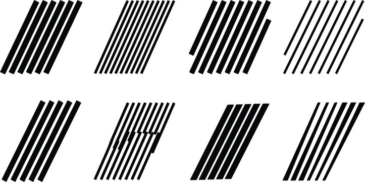 Eight Sets of Black Parallel Lines at an Angle with Varied Spacing and Overlap stripes pattern