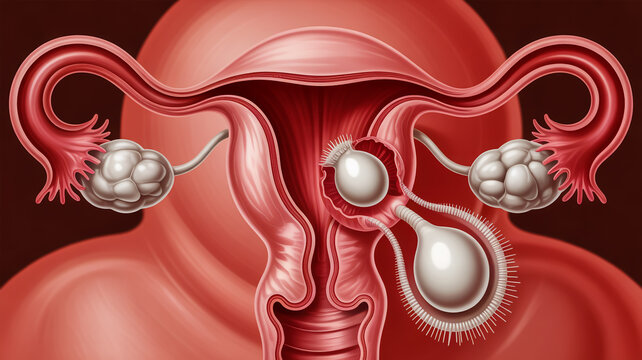 Detailed ornamental design of female reproductive system with ovaries and fallopian tubes