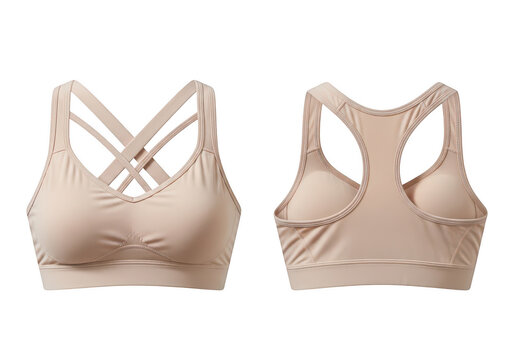 Two beige strapless bralettes featured side by side for comparison isolated on transparent background,png,PNG