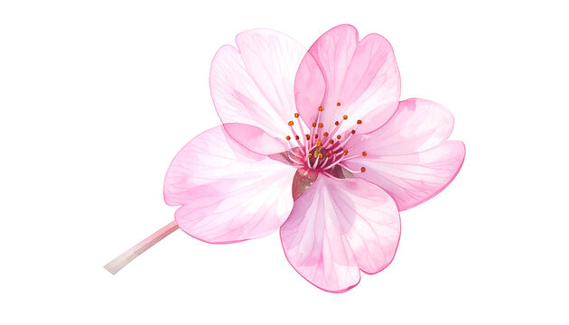 Delicate close-up of a single pink cherry blossom against a stark black background