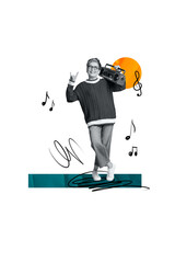 Composite trend artwork sketch image collage of carefree party vintage nightclub aged lady stand...