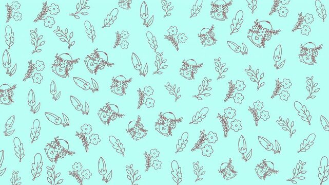 Soft pastel blue background featuring an intricate floral line art pattern with detailed flowers and foliage, perfect for design and decorative projects.
